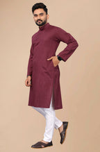 Men's Burgundy Striped Cotton Kurta - Mahotsav