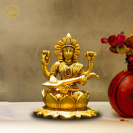 Brass Saraswati Idol - Embodiment of Knowledge and Artistic Inspiration"