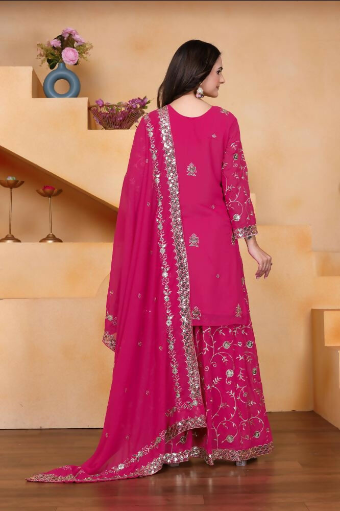 Lehenga Mart Designer Sharara Suit With Kurta, Sharara, Dupatta For Women-Rani Pink - Distacart