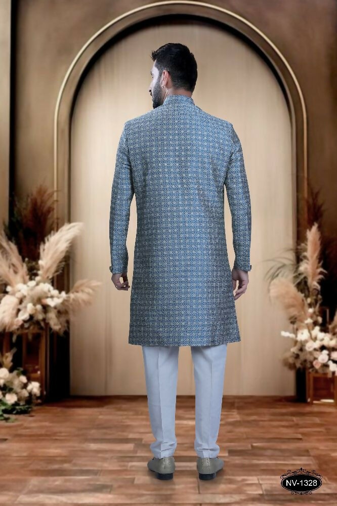 Joban Fashion Men's Blue Brocade Kurta with Pyjama
