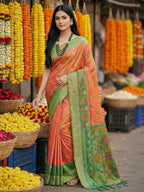 Shree Shyam Fashion Orange Pochampally Silk Saree - Distacart