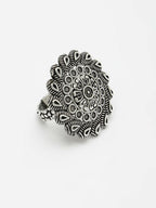 NVR Women's Silver-Toned Floral Shape Adjustable Finger Ring