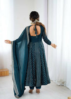 Teeya Creation Teal Color Heavy Crunchy Silk Embroidery Work Gown - Distacart