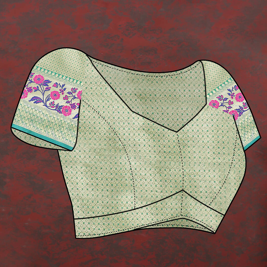 Lorenvalley Fashion Teal Soft Silk Woven Design with Zari Weaving Leheriya Design Saree