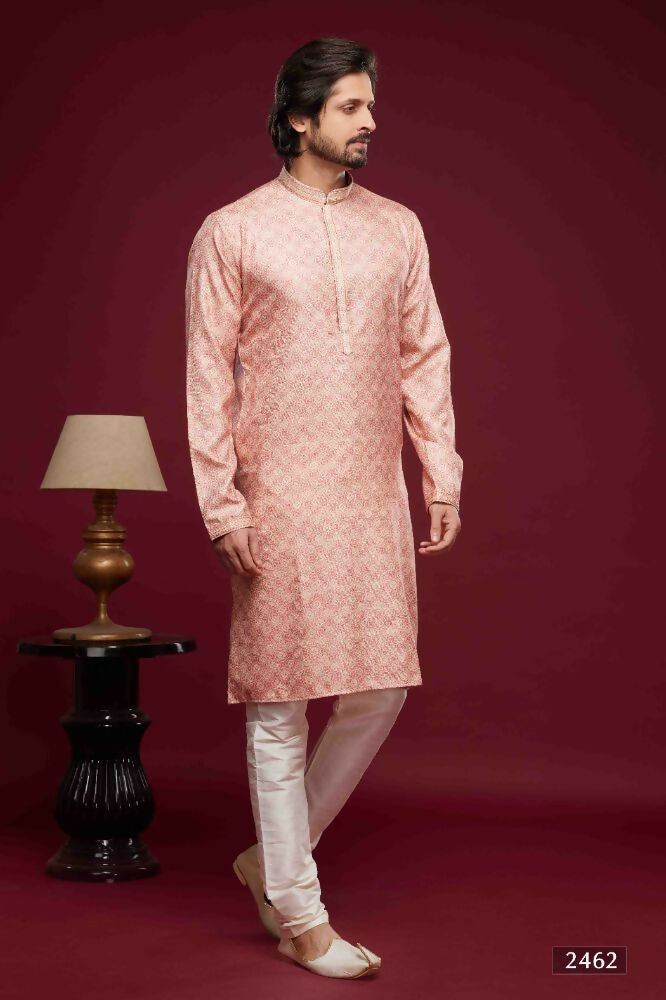 Raivat Ethnic Art Silk Digital Print Pintux Work Kurta Pajama In Pink Colour