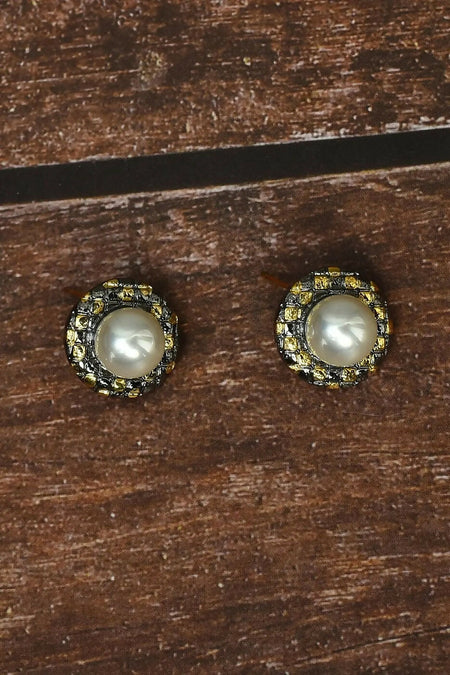 Joban Fashion Women Brass Golden White Ad Earrings