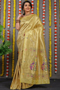 Jyoti Fashion Women's Mehendi Paithani Silk Zari Woven Saree with Blouse