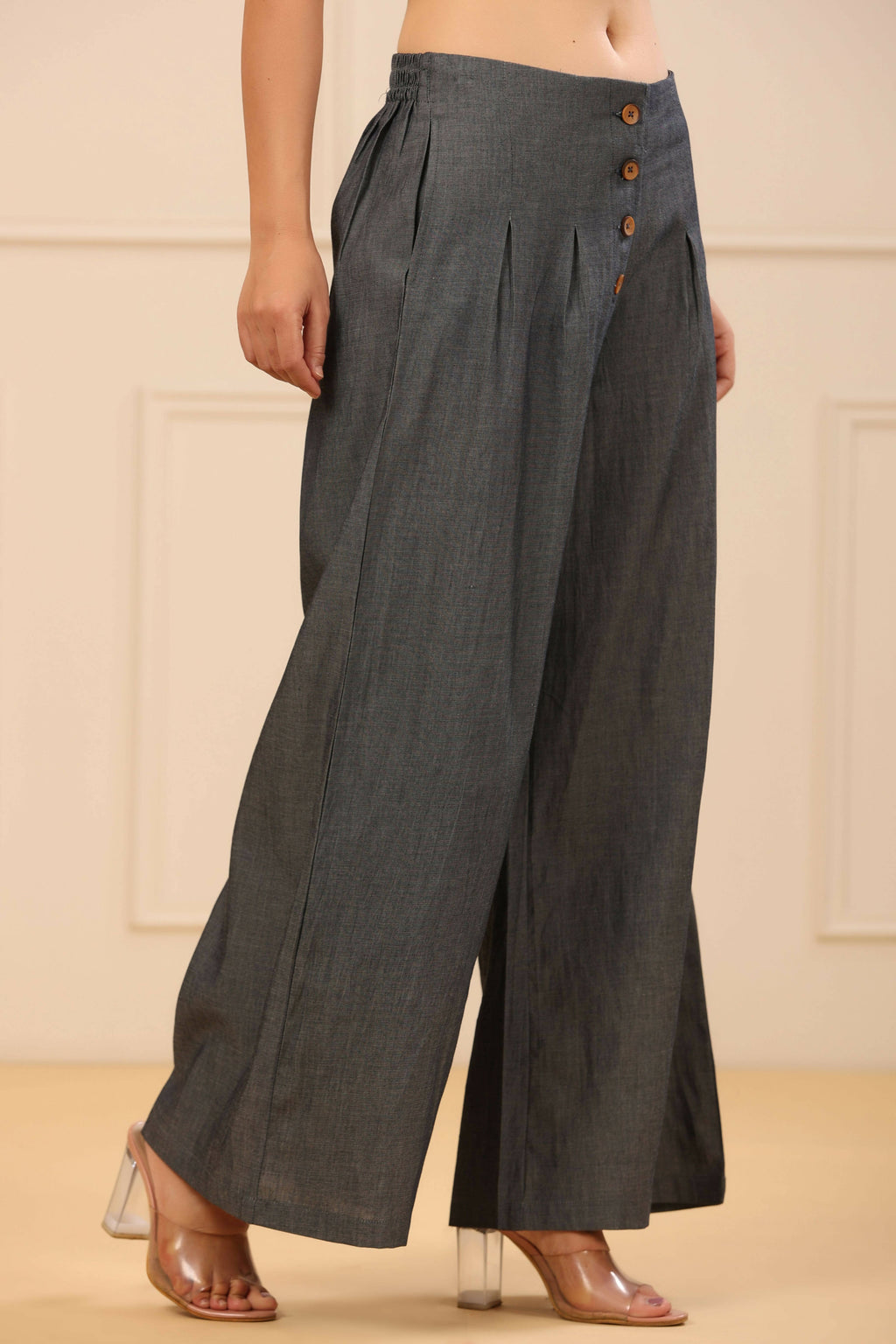 Juniper Women's Grey Denim Solid Flared Pant/Slim Pant - Distacart