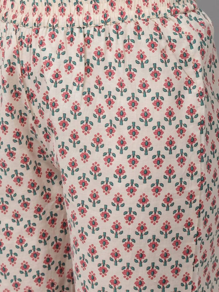 Yufta Pink Ethnic Motifs Printed Regular Pure Cotton Kurta with Trouser & Dupatta