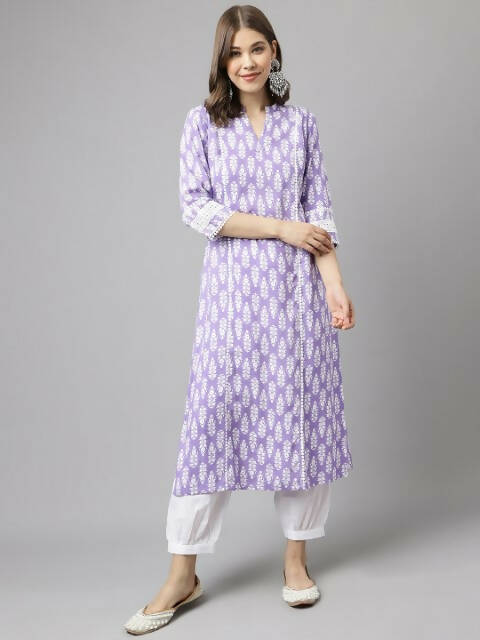 FIORRA Women's Light Purple Cotton A-Line Kurta Set