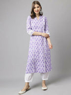 FIORRA Women's Light Purple Cotton A-Line Kurta Set