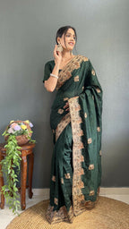 Vastranavya Green Vichitra Silk Zari with Swarovski Work Ready to Wear Saree