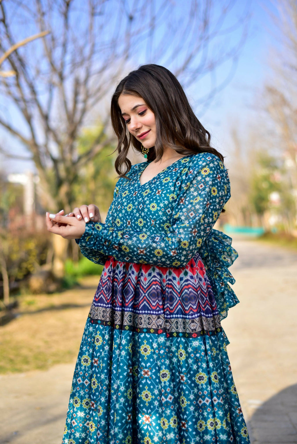 Aayaa Pure Chanderi Gown With Heavy Digital Print - Multi Color - Distacart