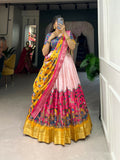 Vastranavya Kalamkari Print With Weaving Border Lehenga with Unstitched Blouse - Pink