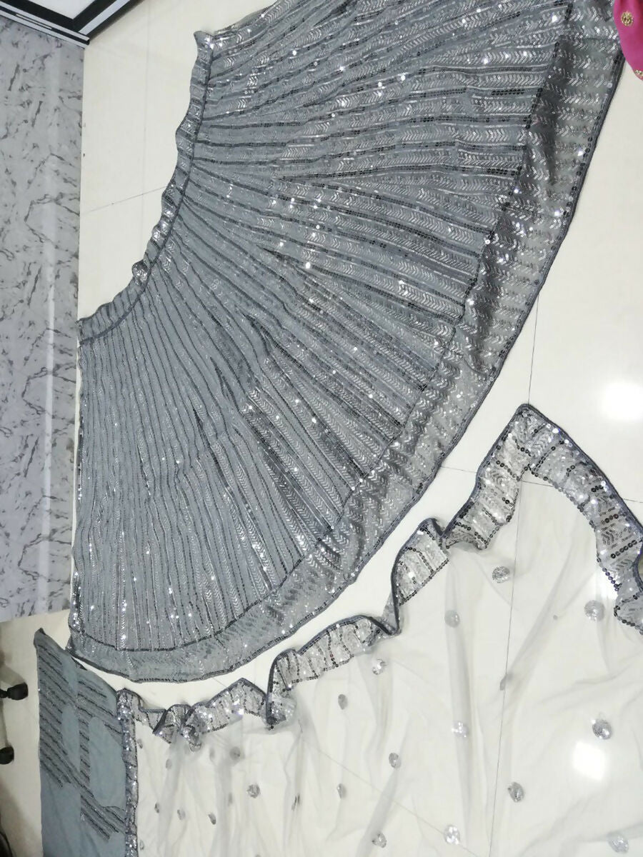 Jyoti Fashion Classy Grey Faux Georgette 3MM & 7MM Sequins Embroidery Lehenga Choli with Dupatta