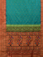 Sea Blue Paithani Silk Handloom Saree with Triple Muniya Border Design - Global Threads