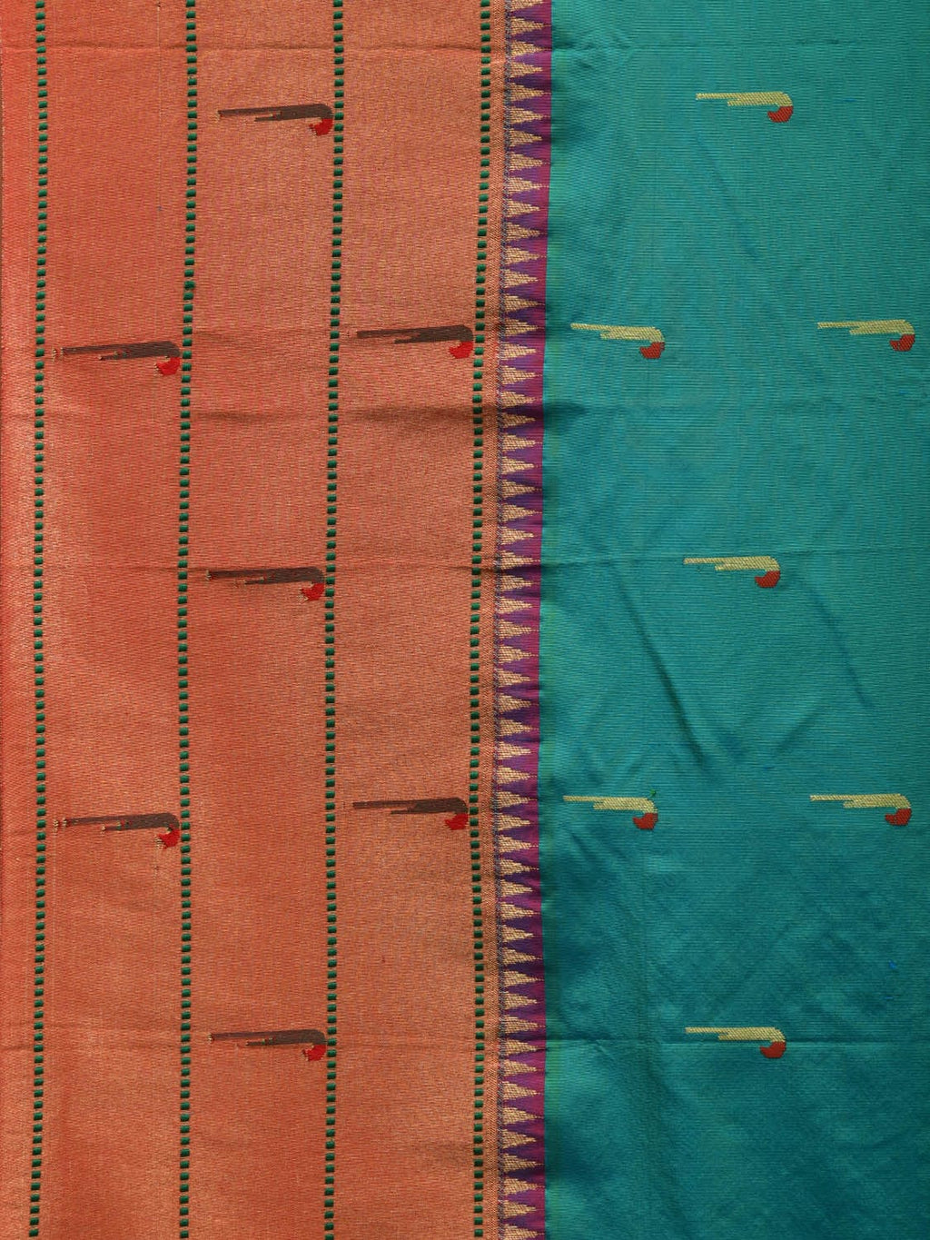 Sea Blue Paithani Silk Handloom Saree with Triple Muniya Border Design - Global Threads