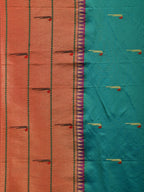 Sea Blue Paithani Silk Handloom Saree with Triple Muniya Border Design - Global Threads
