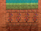 Sea Blue Paithani Silk Handloom Saree with Triple Muniya Border Design - Global Threads