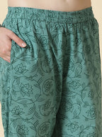 Yufta Sea Green And White Cotton Cutdana Work Kurta Set With Pant & Dupatta