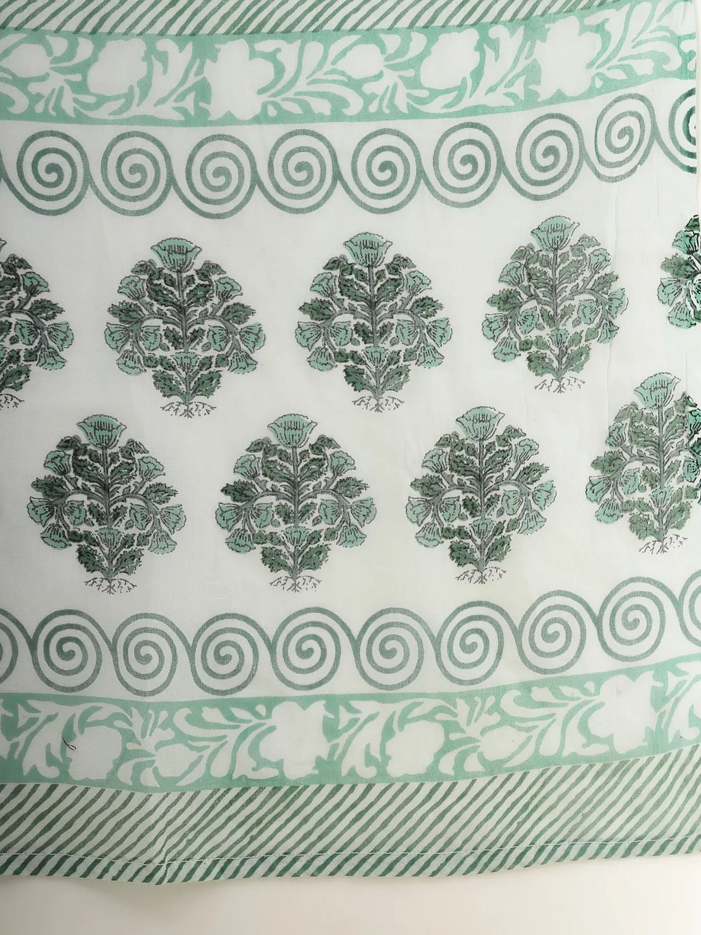 Yufta Sea Green And White Cotton Cutdana Work Kurta Set With Pant & Dupatta