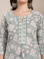 Yufta Sea Green Ethnic Motifs Print Straight Kurta Trouser Dupatta Set - Distacart