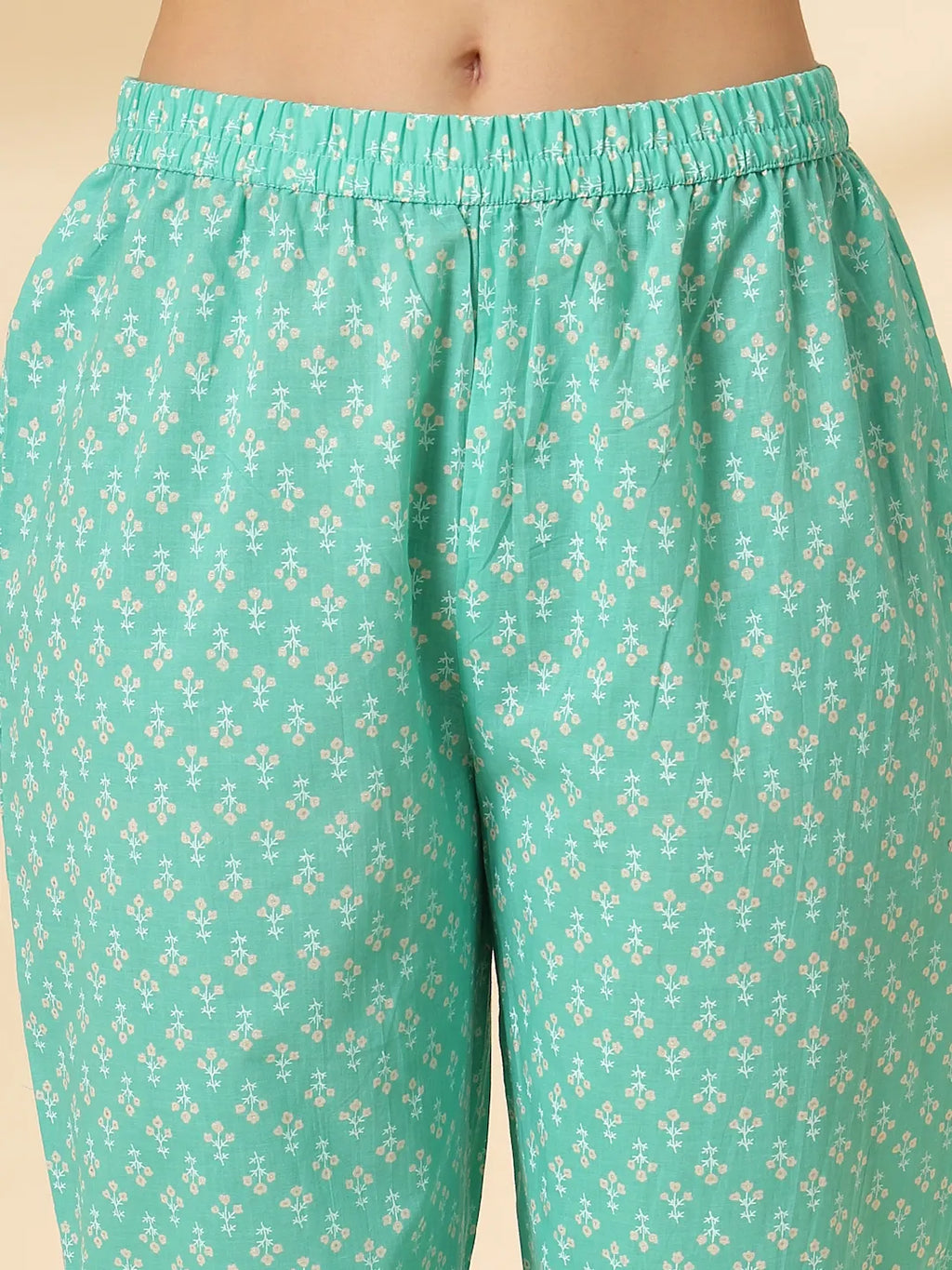 Yufta Sea Green Pure Cotton Anarkali Dupatta Pant Set