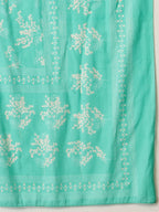 Yufta Sea Green Pure Cotton Anarkali Dupatta Pant Set