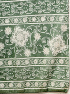 Yufta Sea Green Pure Cotton FloralLace Work Kurta Dupatta Pant Set