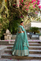 Evanik Women Pure Chanderi Plain With Zari Weaving Work Border Stitched Lehenga With Unstitched Blouse Dupatta(Up to 42) - Distacart