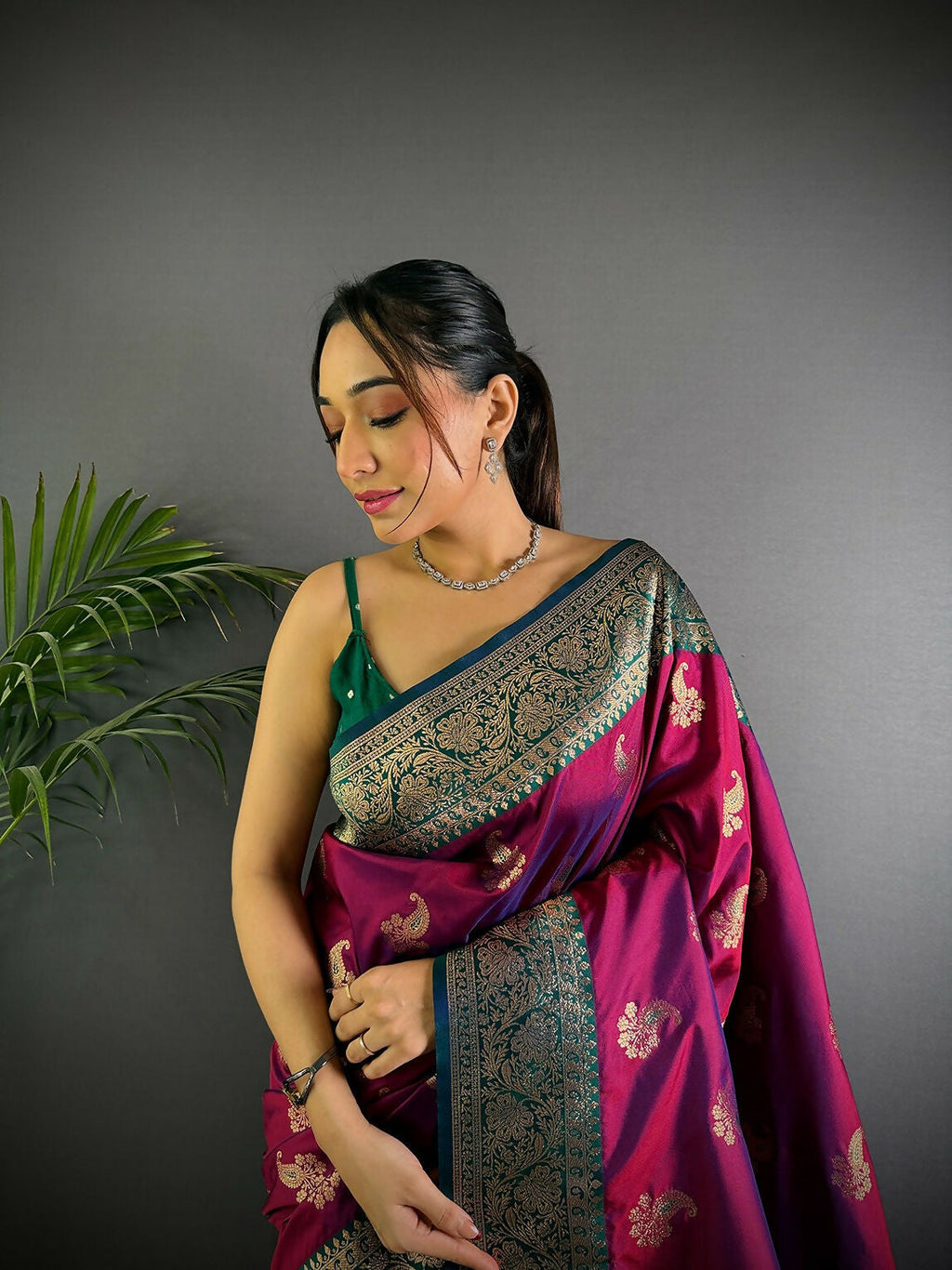 Joban Fashion Banarasi Rani Pink Woven Butti Soft Silk Saree - Distacart