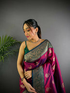 Joban Fashion Banarasi Rani Pink Woven Butti Soft Silk Saree - Distacart