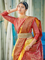 Shree Shyam Fashion Linen Cotton Yellow Saree - Distacart