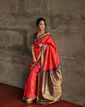 DEIANA'S Beautiful Designer Golden zari Soft Lichi Silk Saree - Orange