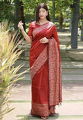 DEIANA'S Beautiful Designer Golden zari Soft Lichi Silk Saree - Red