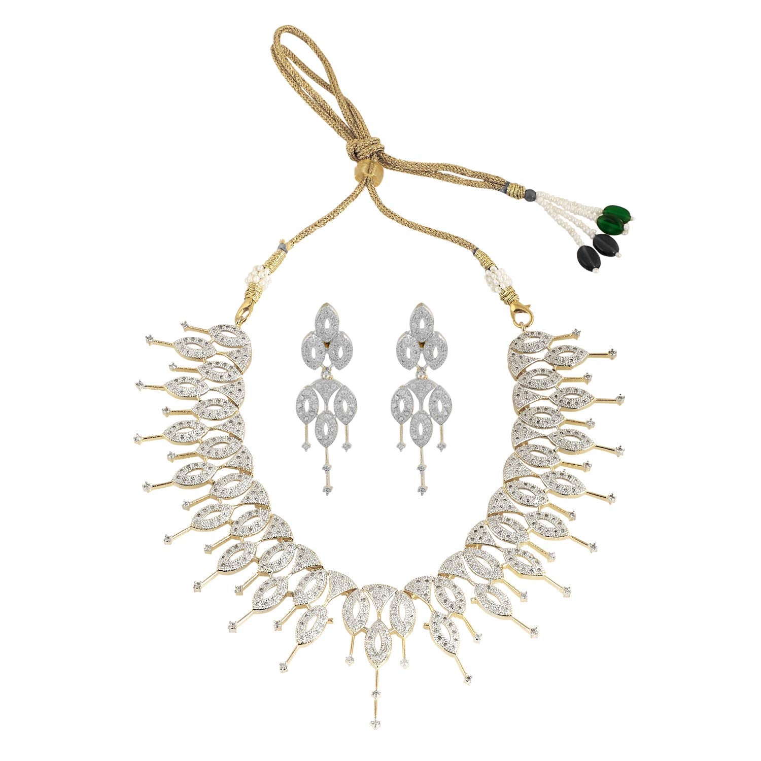 Rhodium-Plated Alloy Designer Ad Choker Necklace Set - The Pari