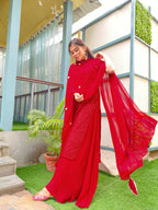Partywear Designer Red Georgette Palazzo Suit - Anbazaar - Distacart