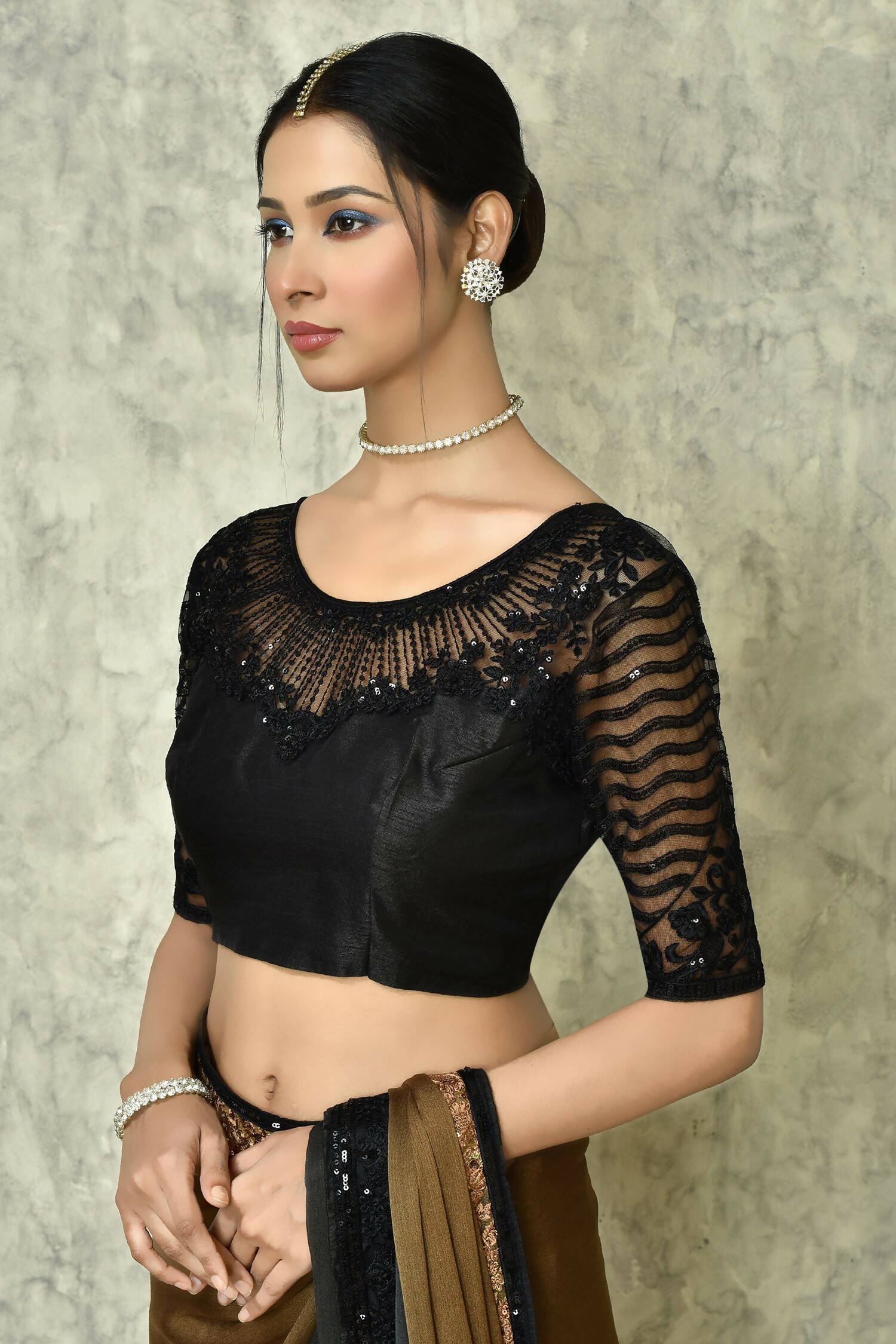 Brown Silk Solid Designer Saree with Blouse - Purvi