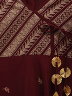 Ahalyaa Wine Crepe Glitter Print Kids Kurta For Girls