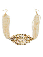Gold-Plated White Kundan-Studded Pearl Beaded Hair Band - Ruby Raang - Distacart