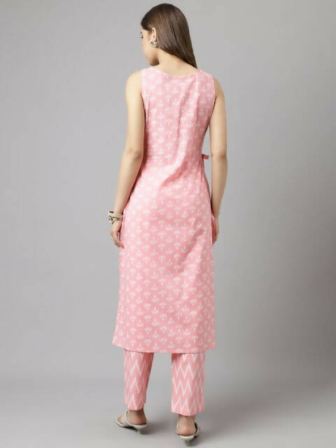 FIORRA Women's Baby Pink Cotton A-Line Kurta Set