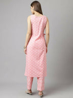 FIORRA Women's Baby Pink Cotton A-Line Kurta Set