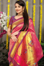 Jyoti Fashion Women's Pink Banarasi Silk Zari Woven Saree with Blouse