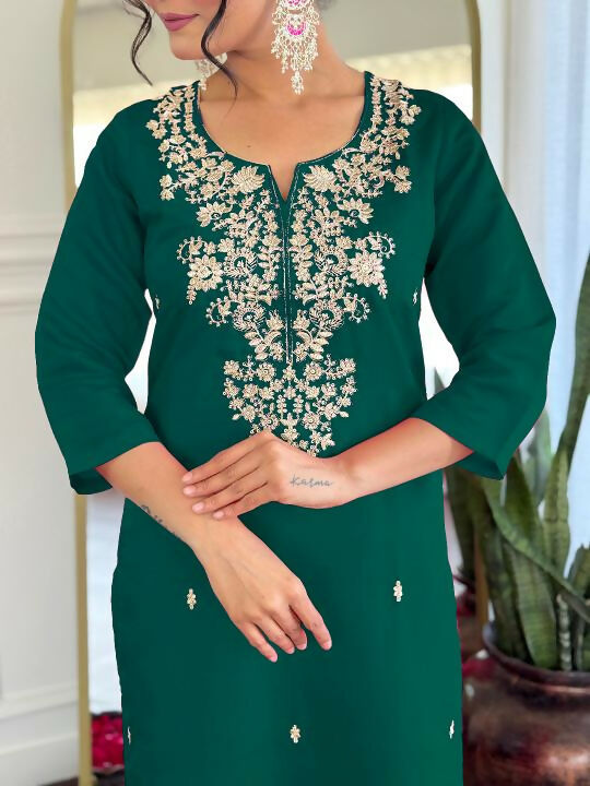 The52 Women Gorgeous Roman Silk Fabric Straight Kurta, Pant and Dupatta Set - Distacart