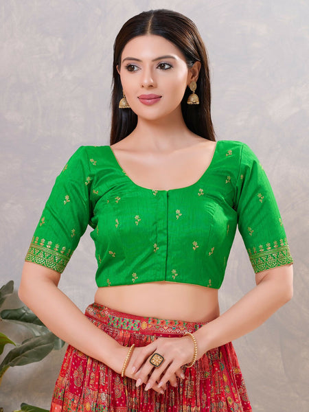 Joban Fashion Women Silk Green Stitched Blouse