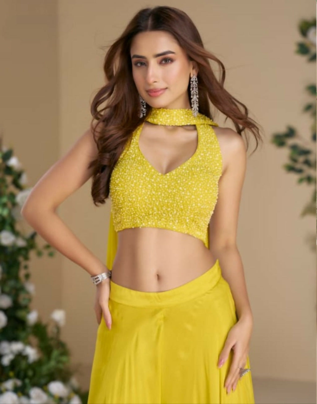 Anaita Yellow Heavy Chinon Stitched 3 Piece Set With Sequence & Mirror Work - Distacart