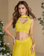 Anaita Yellow Heavy Chinon Stitched 3 Piece Set With Sequence & Mirror Work - Distacart