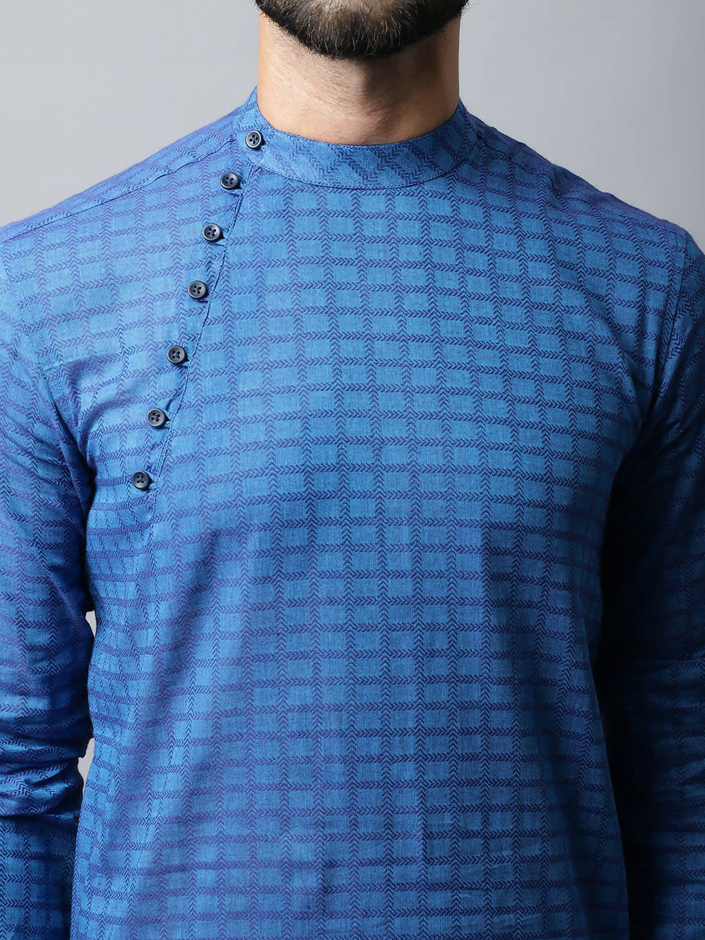 Even Apparels Blue Color Pure Cotton Men's Kurta With Band Collar (CHK1198) - Distacart