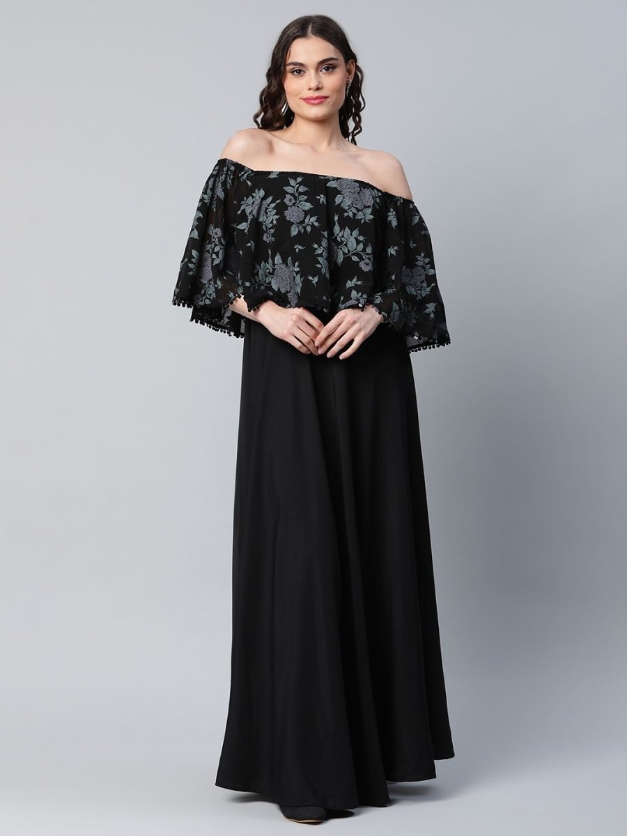 Ahalyaa Women Crepe Printed Black Dress - Distacart