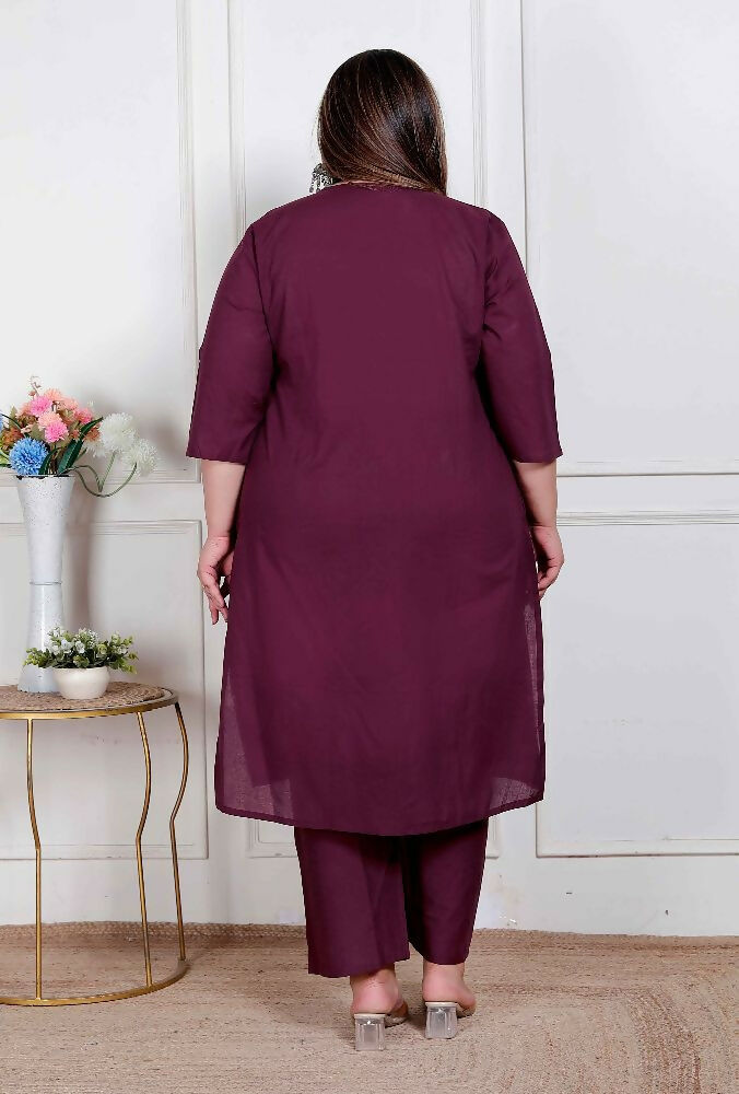 Miravan Womens Plus Size Wine Floral Kurta With Palazzo - Distacart